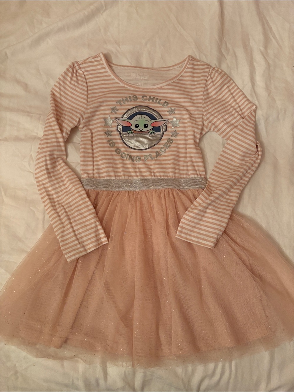 Star Wars Pink Striped Tulle Dress with Character Patch 6x